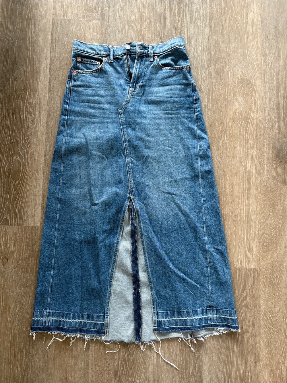GAP Blue Denim Maxi Skirt with Front Slit